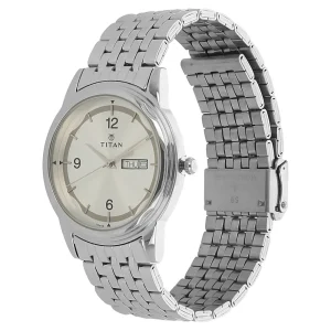 Titan Quartz Analog with Day and Date Silver Dial Silver Stainless Steel Strap Watch For Men